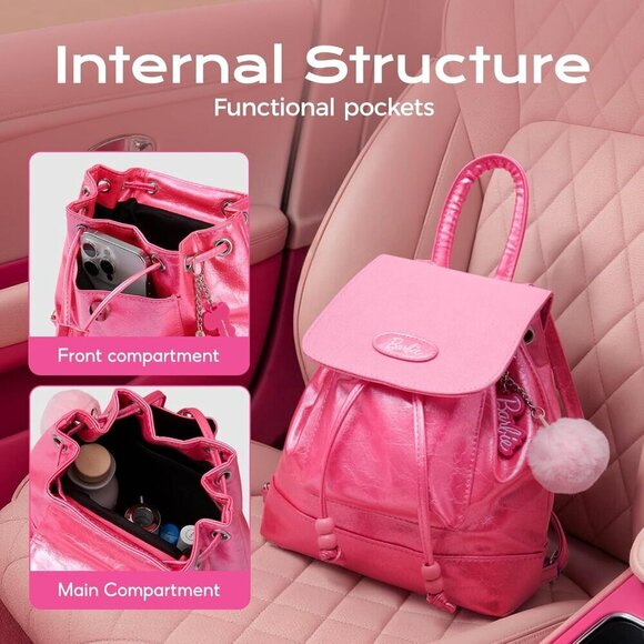Pink Mini Backpack Leather Girls Women Adjustable Straps Travel School main image 8